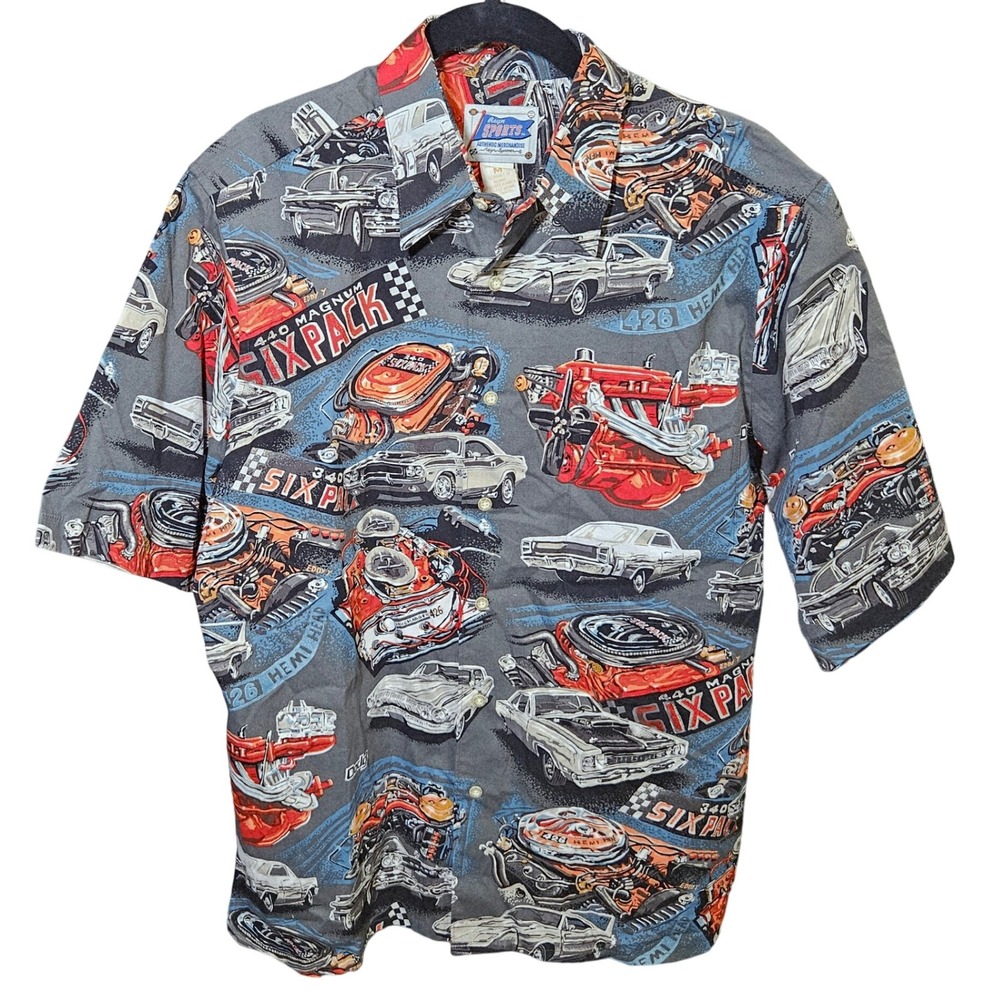 Vintage Reyn Spooner Hawaiian Shirt Mens Medium Dodge Sports Car Button Down 90s